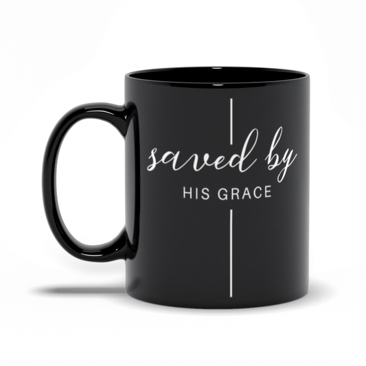 Saved By His Grace Black Mug