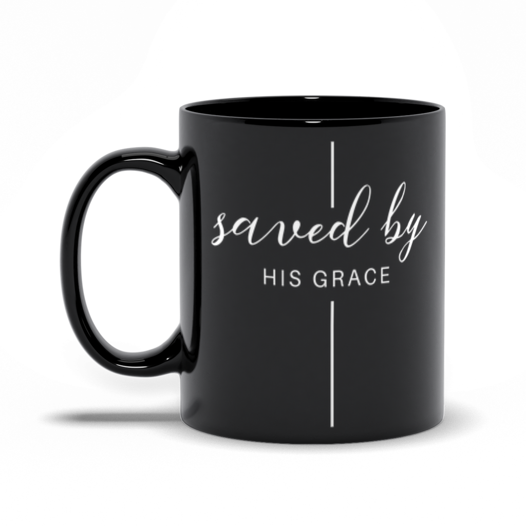 Saved By His Grace Black Mug